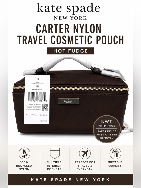 kate spade Handbags - NWT Kate Spade Carter Nylon Travel Cosmetic Pouch Hot Fudge Brown Makeup Bag KL8